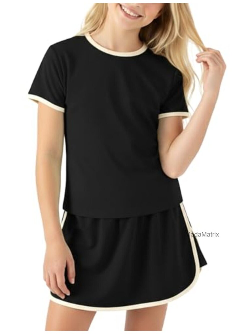 Girls 2 Piece Skort Set Color Block Tee & Skirt 6-14Y